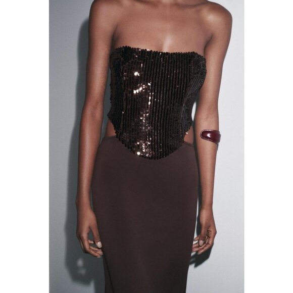 ZARA CONTRAST SEQUIN CUT-OUT DRESS - Picture 3 of 9